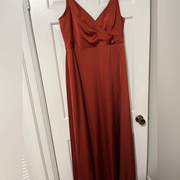 Azazie Dalilah Stretch Satin Dress - Terracotta - Size 14 - Picture 5 of 6